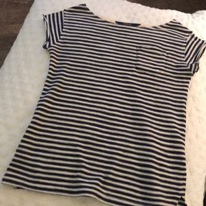 Cap sleeve top. Navy and cream with lace back.